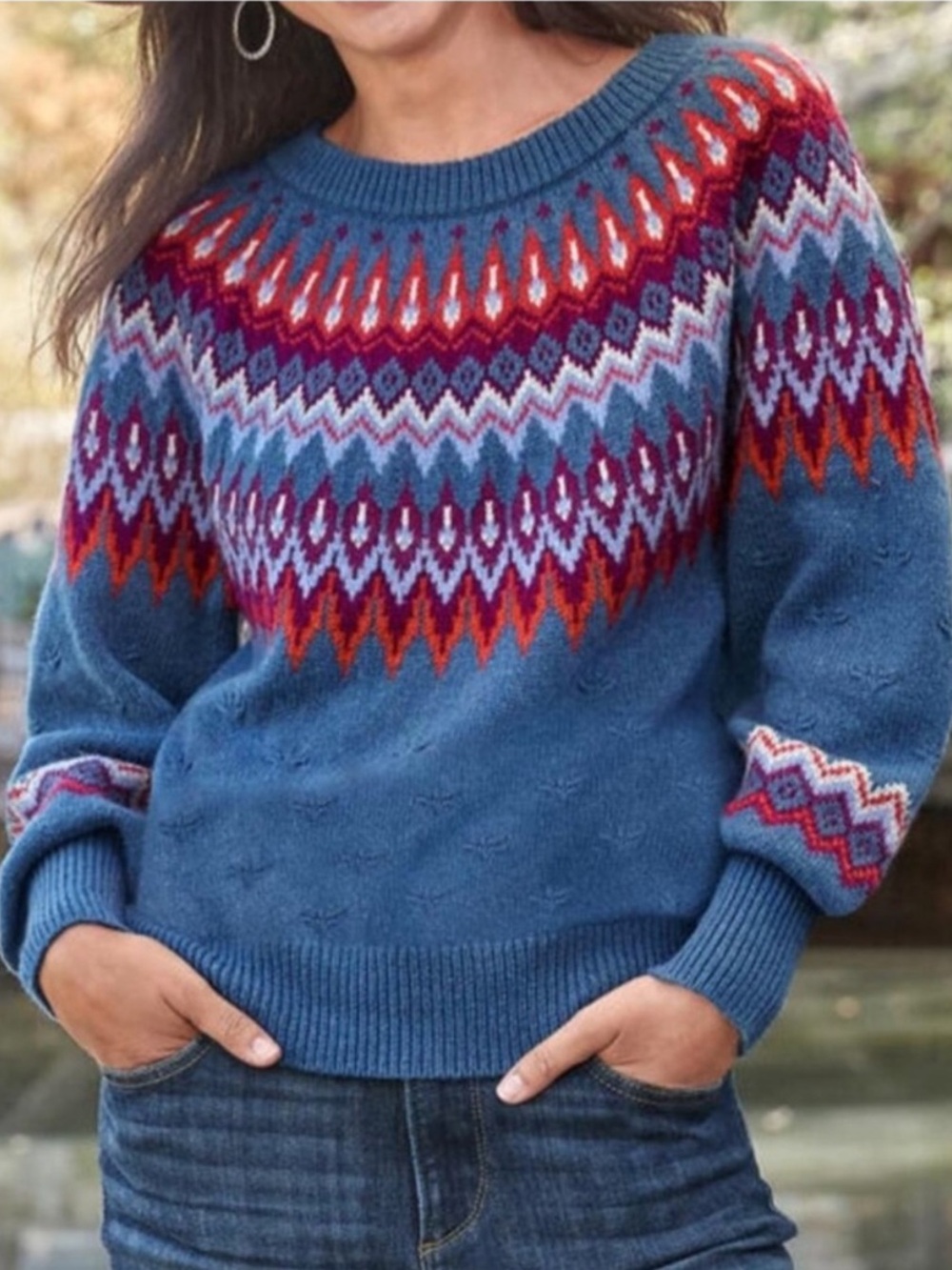 Sundance Eloise Fair Isle Wool-Blend Pullover Sweater in blue. Size: XL